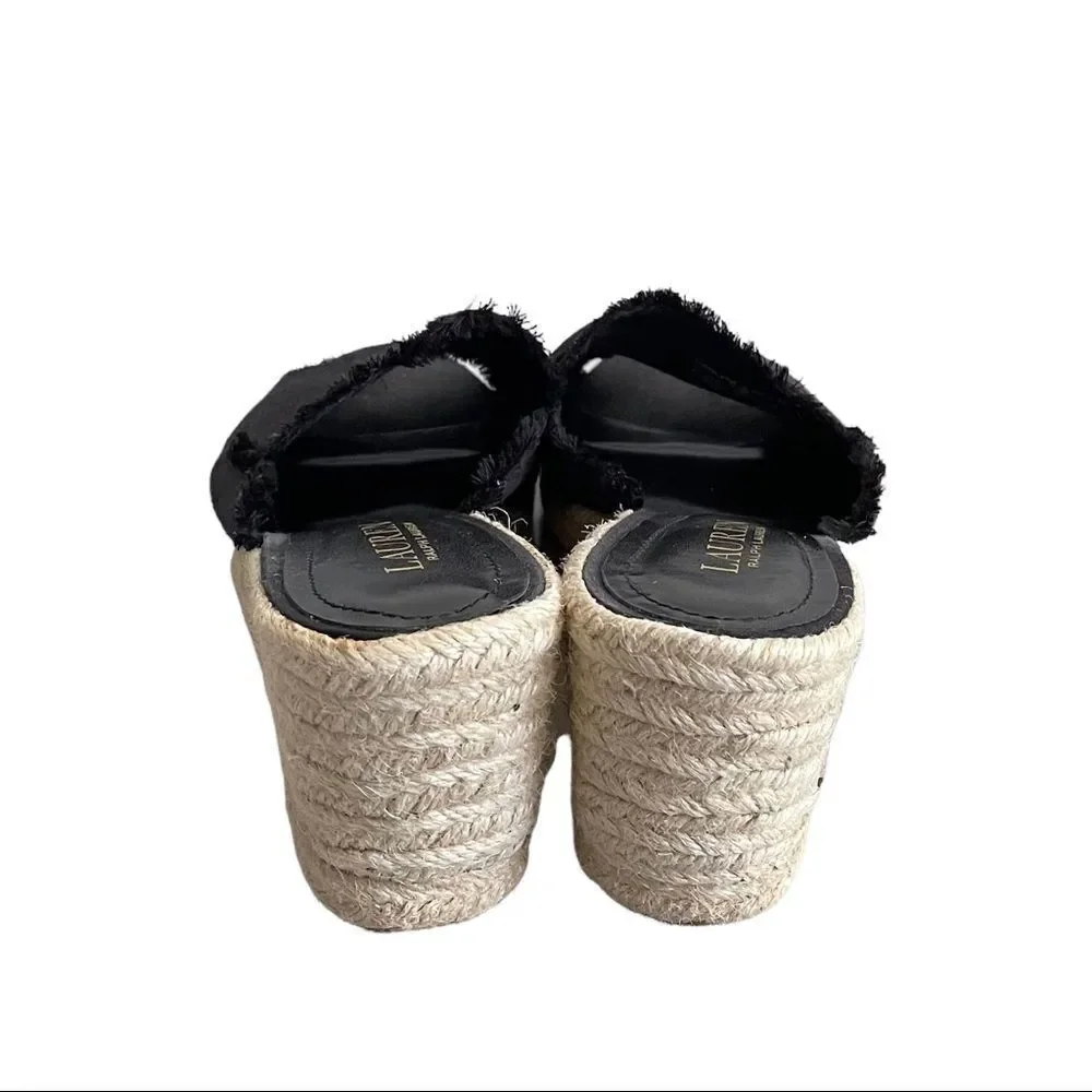 LAUREN RALPH LAUREN Black Linen Carlynda Wedge Espadrilles Sandals 8.5